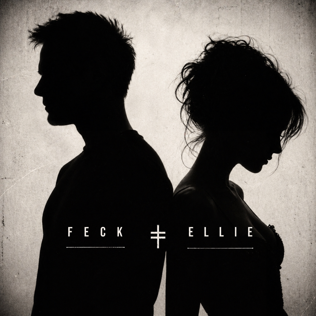 Feck and Ellie silhouetted back to back